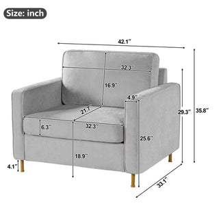 Accent Chair Upholstered Single Sofa With Square Arms, Sewn Pillow Back For Living Room