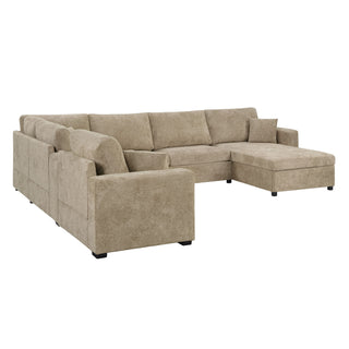Modular 5 Seat U-Shape Sectional Sofa With Chaise Lounge, Built In Cup Holders And Storage Drawer