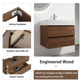 Wall Mounted Bathroom Vanity And Sink, 2 Soft Close Drawers