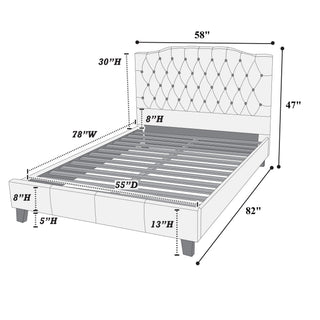 Modern Bed Frame With Tufted Upholstered Headboard