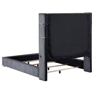 Haven - Upholstered Queen Bed With Integrated Flame Box - Gray
