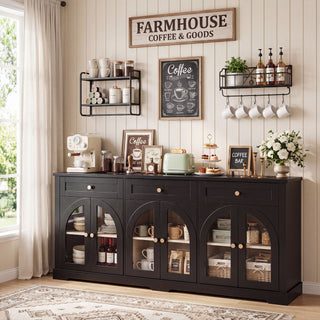 Sideboard Cabinet With 3 Drawers And 6 Arched Glass Doors