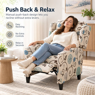 Wingback Recliner Chair With Padded Arms - Beige