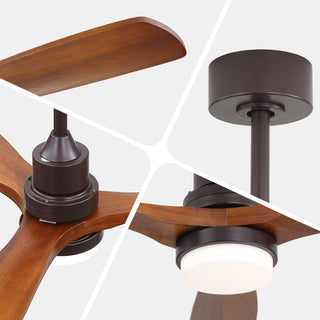 52" Ceiling Fan With LED Light, 3 Adjustable Color Temperatures, Reversible DC Motor For Living Room & Bedroom - Coffee