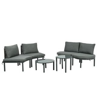 6 Piece Patio Set, Half Moon Outdoor Sectional Sofa With 2 High Low Coffee Tables, 4 Pillows & Cushions
