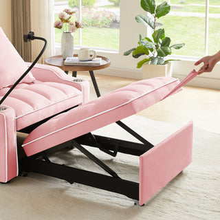 Convertible 3 In 1 Sofa Bed With Adjustable Sleeper Chair And Multi Pockets