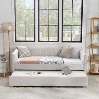 Upholstered Daybed With Trundle With Vertical Stripes