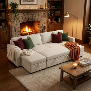Extra Wide U - Shape Convertible Sleeper Sofa Bed With Dual Storage Ottoman