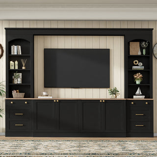 Arched Entertainment Center Wall Unit With Bookshelf, Retro Large TV Stand
