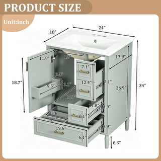 Modern Bathroom Vanity With Sink, Soft Close Doors, 3 Drawers