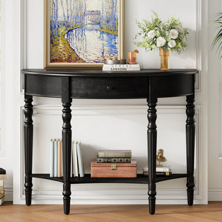 Half Moon Console Table With Drawer & Shelf