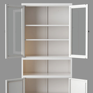 Kitchen Pantry Cabinet Tall Storage With Adjustable Shelves, Heavy Duty Stainless Steel Frame - White