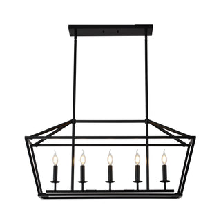 5 Light Farmhouse Kitchen Island Lighting, 5 Light Industrial Linear Chandelier For Dining Room Metal Hanging Pendant Light Fixture For Bedroom Living Room Hallway Conference Room - Matte Black