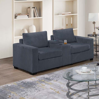 Elegant Simple Sofa Set With Console Cup Holder And Loveseat