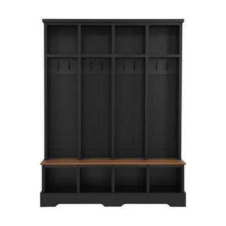 Hall Tree With 8 Hooks, Practical Entryway Bench With Open Compartments