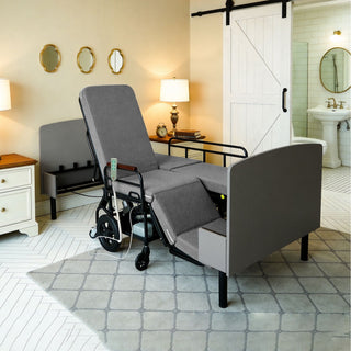 Dual Motor 3 In 1 Electric Nursing Bed Convertible To Wheelchair & Stretcher - Gray