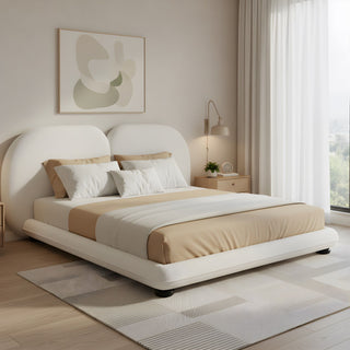 King Size Upholstered Platform Bed With Split Headboard - White