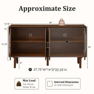 Sideboard Buffet Cabinet, Storage Credenza For Living Room - Walnut