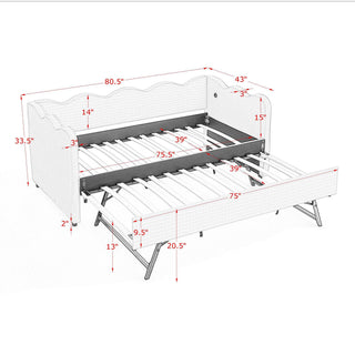 Gingham Daybed With USB Charging Port, Wave-Shaped Design