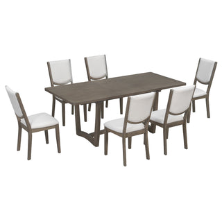 Rectangular Extendable Dining Table Set With 6 Upholstered Chairs