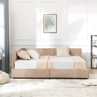 Mid-Century Storage Upholstered Tufted Bed Frame With Backrest And Armrests