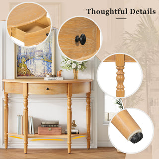Half Moon Console Table With Drawer & Shelf