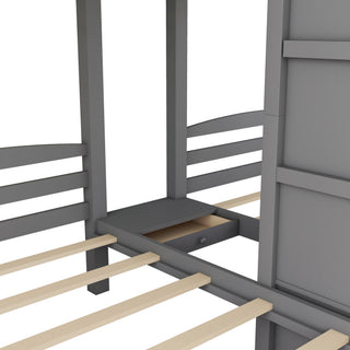 Twin Over Twin & Twin Bunk Bed With Built In Staircase And Storage Drawer - Gray