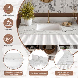 Bathroom Vanity Set, Fluted Cabinet, Soft Close Doors & Drawers, Sink Included - White