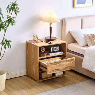 Nightstand With USB Ports & Outlet Hole, End Table With Drawer
