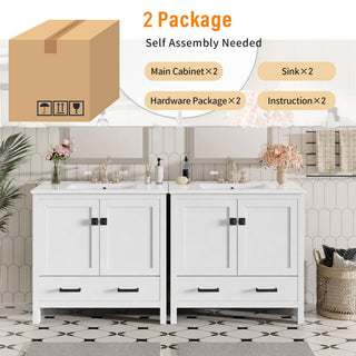 Bathroom Vanity With Sink, Soft Close Doors, Double Storage Shelves & Divided Drawer Ample Storage - White