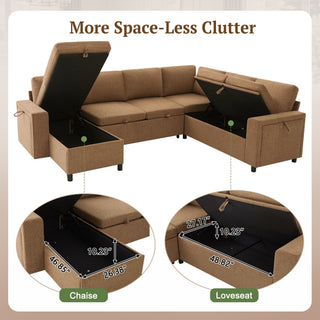 U - Shaped Convertible Sectional Sofa Bed With Storage, USB Charger & Cup Holders