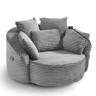 Swivel Accent Barrel Chair With Adjustable Phone Holder, 5 Pillows For Living Room