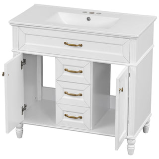 Bathroom Vanity With Sink, Flip-Out Top Drawer, Soft Close Doors, 2 Storage Drawers