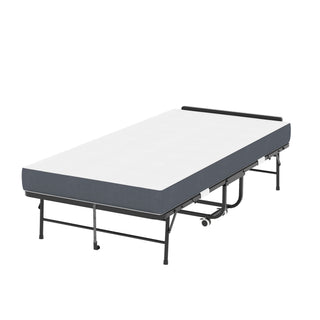 Twin Adjustable Headboard Folding Bed With Memory Foam Mattress, Heavy-Duty Frame Cot For Tall People, Portable Guest On Wheels - Black