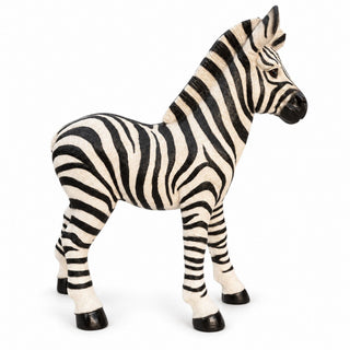 Standing Zebra Garden Statue, Animal Sculpture With 2 Ground Stakes For Outdoor Decor - Black White