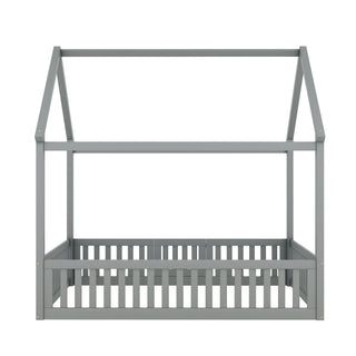 Wood House Bed With Fence And Door
