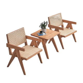 3 Piece Accent Chair Set And Matching End Table For Living Room - Natural