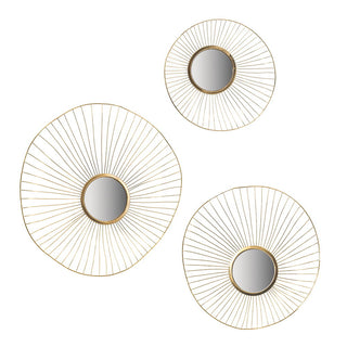 Wall Mirror Abstract Designed Wall Mirrors WithFrame For Home & Office, Top Of Sideboard (Set of 3) - Gold