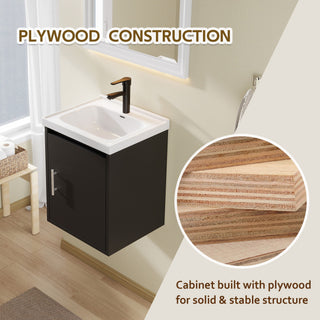 Floating Bathroom Vanity Combo, Wall Mounted Cabinet With Sink & Soft Close Doors For Small Bathrooms