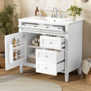 Bathroom Vanity With Top Sink, 2 Drawers, Tip Out Drawer