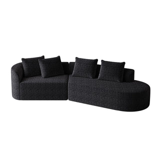 Upholstered Oversized Sectional Sofa, 4 Seater Extra Deep & Wide Curved Cloud Couch With 4 Throw Pillows For Living Room - Black