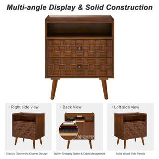 Nightstand With Charging Station, 2 Drawer Bedside Table With Shelf And USB / AC Ports