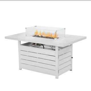 Rectangular Propane Fire Pit Table With Burner, Lava Rock, Waterproof Cover