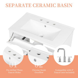 Modern Bathroom Vanity With Sink, 3 Drawers And Adjustable Shelf