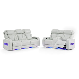 Julian - Power Console Reclining Loveseat, LED & Speaker - Silver