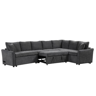 L-Shaped Sofa Convertible Sofa Bed Pull Out Sofa Sleeper With Two Back Pillows, Two USB Ports And Two Power Sockets For Living Room