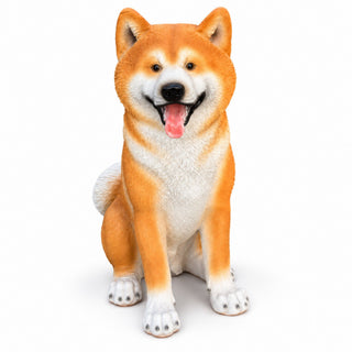 Shiba Inu Dog Statue, Sitting Animal Sculpture For Home Garden - Yellow / White
