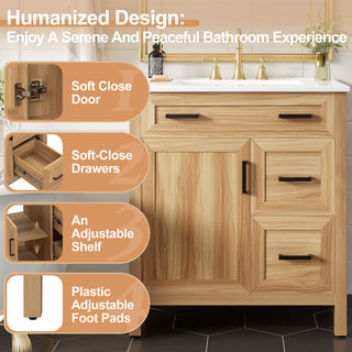 Bathroom Vanity With Sink, 2 Soft Close Drawers, 1 Soft Close Door, Adjustable Shelf