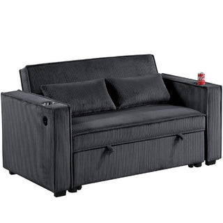 Modern Style Convertible Sofa With Pull-Out Bed, USB Ports & Cup Holders