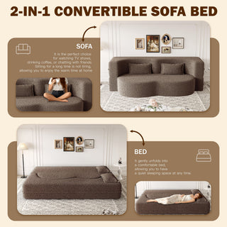 Modern Floor Sleeper Sofa Bed With 2 Pillows, Convertible Twin Size Folding Mattress For Living Room